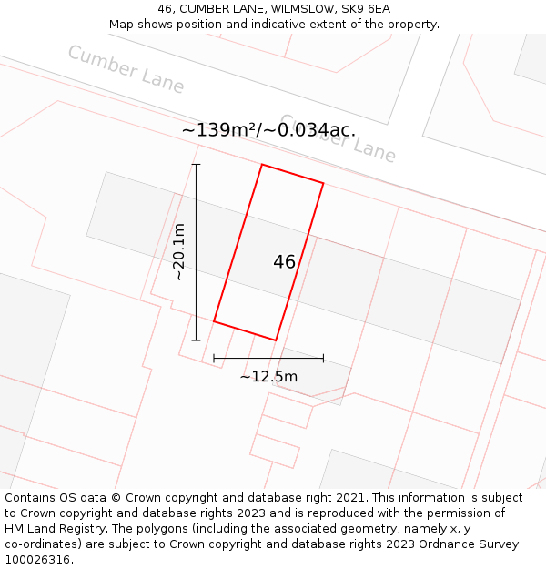 46, CUMBER LANE, WILMSLOW, SK9 6EA: Plot and title map