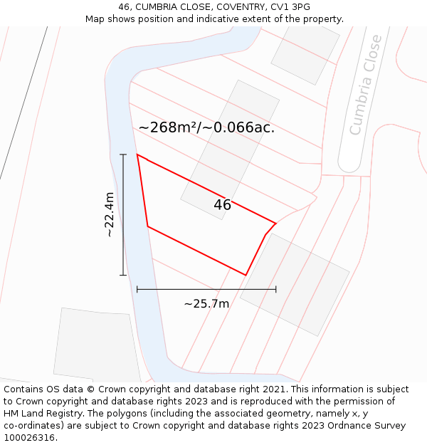 46, CUMBRIA CLOSE, COVENTRY, CV1 3PG: Plot and title map