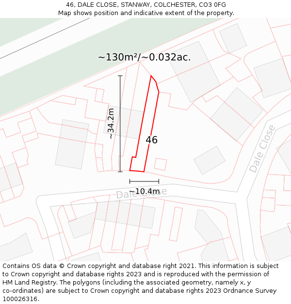 46, DALE CLOSE, STANWAY, COLCHESTER, CO3 0FG: Plot and title map
