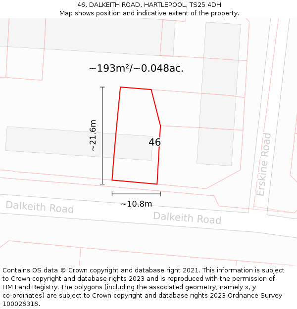 46, DALKEITH ROAD, HARTLEPOOL, TS25 4DH: Plot and title map