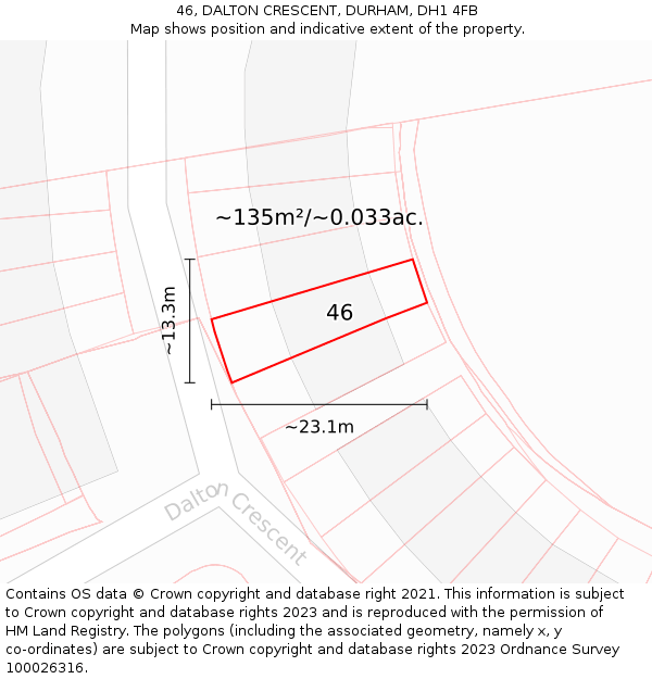 46, DALTON CRESCENT, DURHAM, DH1 4FB: Plot and title map