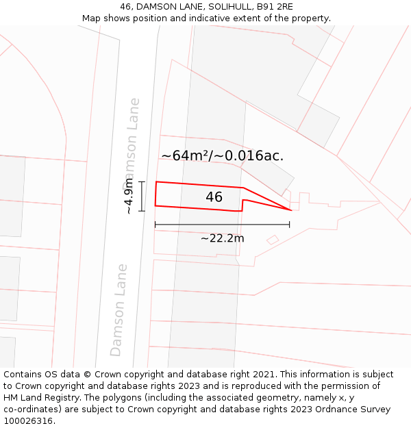 46, DAMSON LANE, SOLIHULL, B91 2RE: Plot and title map