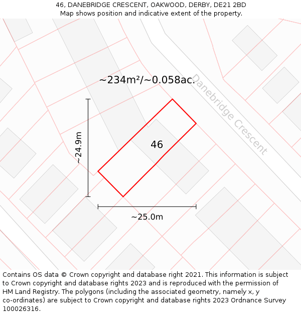 46, DANEBRIDGE CRESCENT, OAKWOOD, DERBY, DE21 2BD: Plot and title map