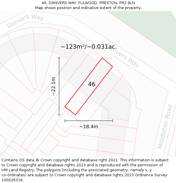46, DANVERS WAY, FULWOOD, PRESTON, PR2 9LN: Plot and title map