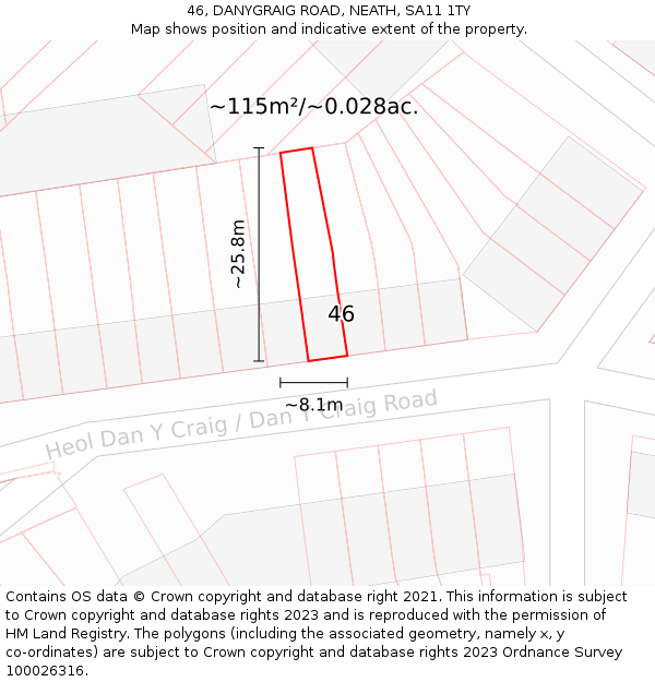 46, DANYGRAIG ROAD, NEATH, SA11 1TY: Plot and title map