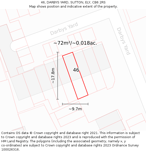 46, DARBYS YARD, SUTTON, ELY, CB6 2RS: Plot and title map