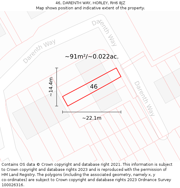 46, DARENTH WAY, HORLEY, RH6 8JZ: Plot and title map