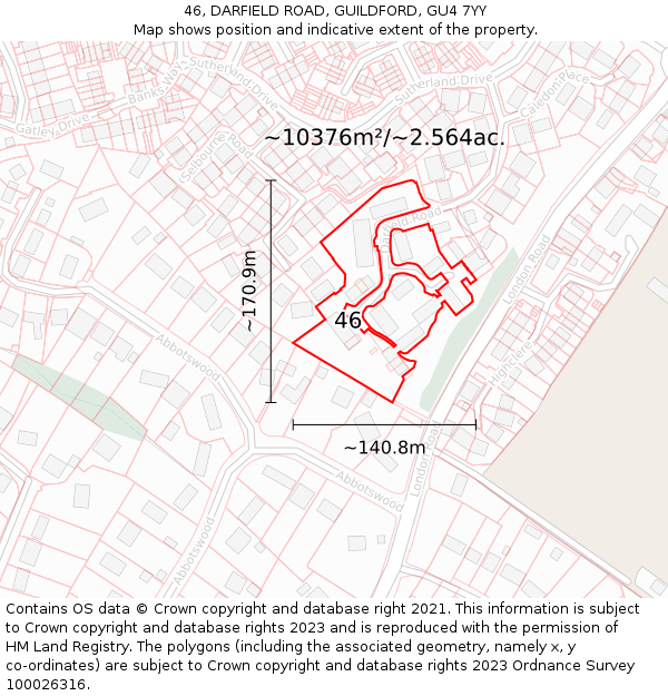 46, DARFIELD ROAD, GUILDFORD, GU4 7YY: Plot and title map