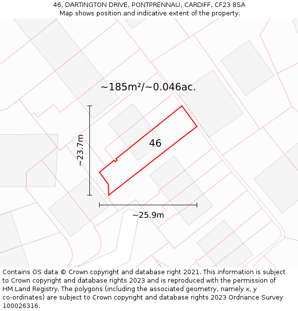 46, DARTINGTON DRIVE, PONTPRENNAU, CARDIFF, CF23 8SA: Plot and title map