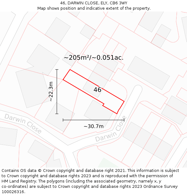 46, DARWIN CLOSE, ELY, CB6 3WY: Plot and title map