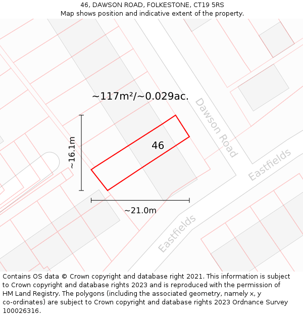46, DAWSON ROAD, FOLKESTONE, CT19 5RS: Plot and title map