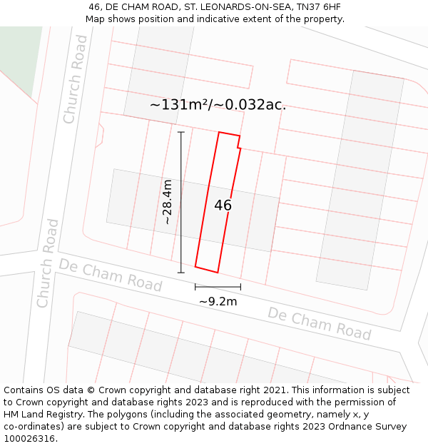 46, DE CHAM ROAD, ST. LEONARDS-ON-SEA, TN37 6HF: Plot and title map