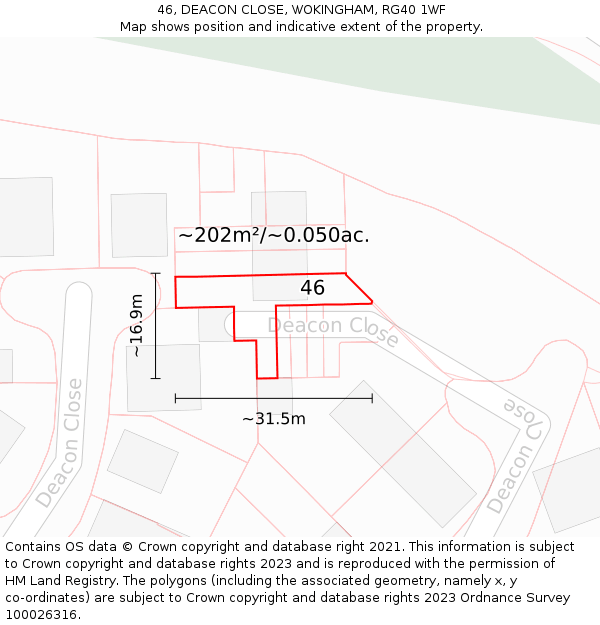 46, DEACON CLOSE, WOKINGHAM, RG40 1WF: Plot and title map