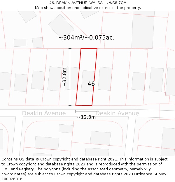 46, DEAKIN AVENUE, WALSALL, WS8 7QA: Plot and title map
