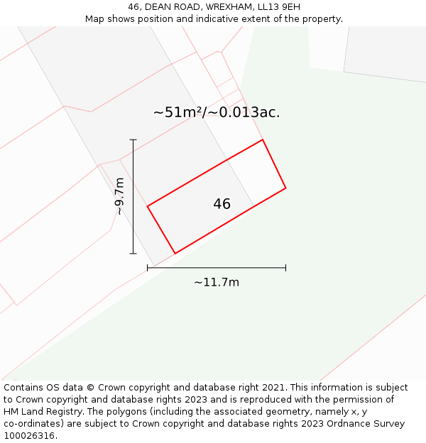46, DEAN ROAD, WREXHAM, LL13 9EH: Plot and title map
