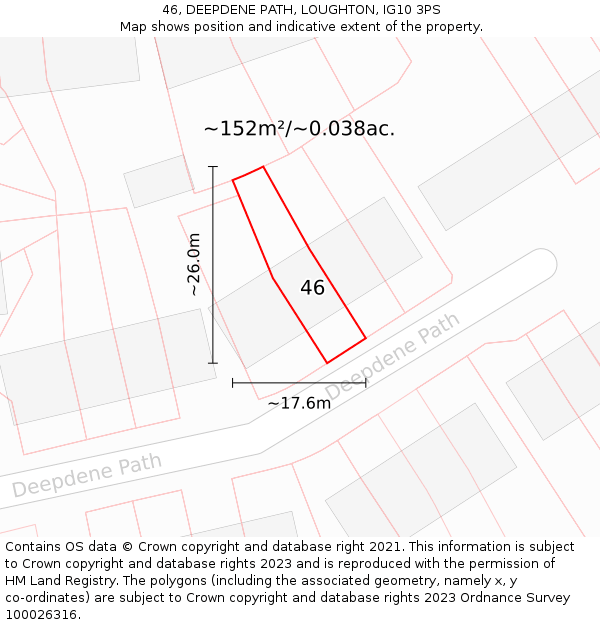 46, DEEPDENE PATH, LOUGHTON, IG10 3PS: Plot and title map
