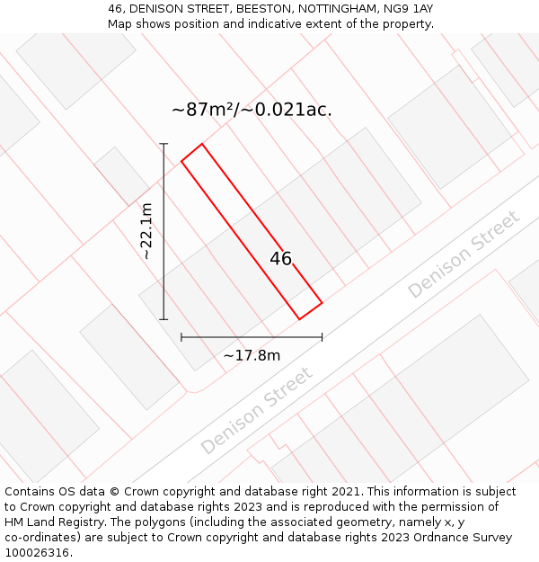 46, DENISON STREET, BEESTON, NOTTINGHAM, NG9 1AY: Plot and title map