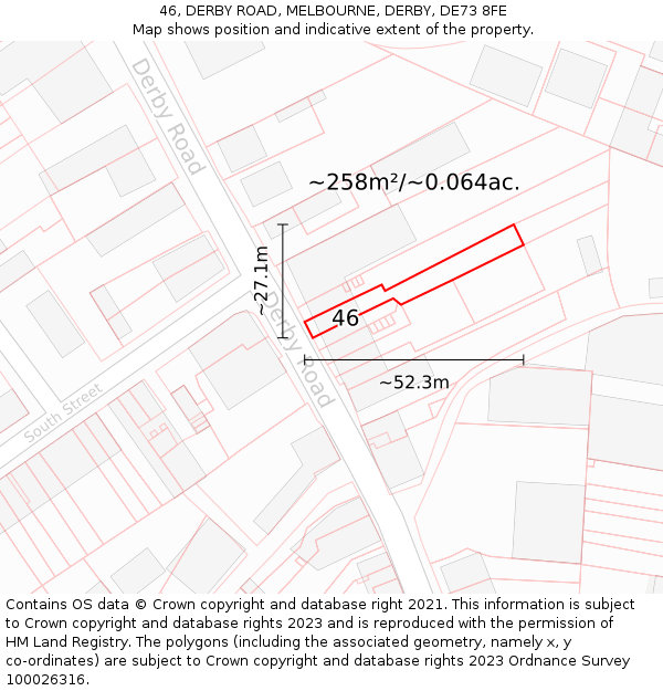 46, DERBY ROAD, MELBOURNE, DERBY, DE73 8FE: Plot and title map