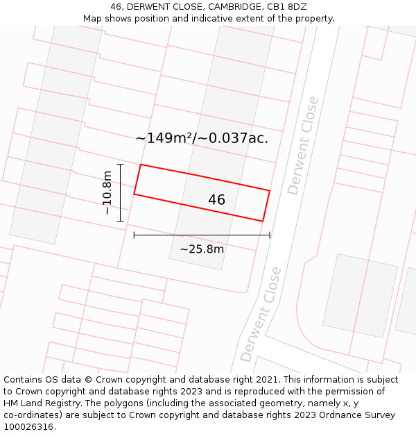 46, DERWENT CLOSE, CAMBRIDGE, CB1 8DZ: Plot and title map
