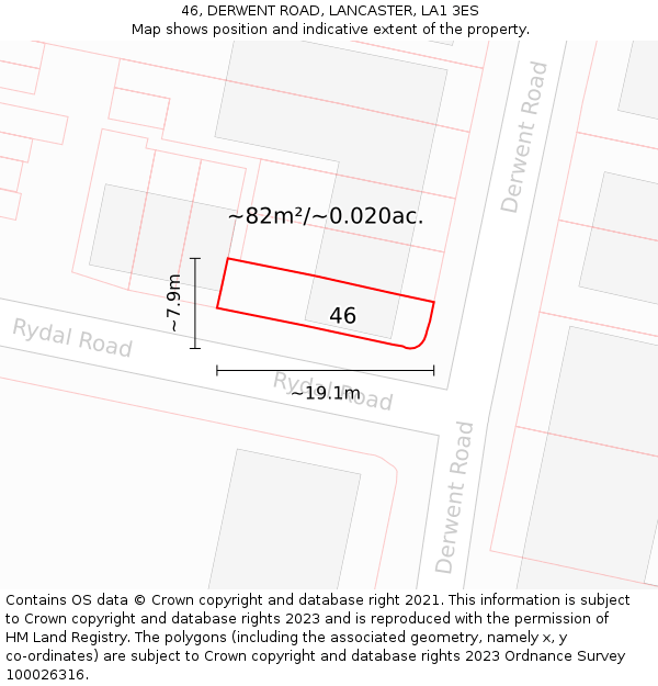 46, DERWENT ROAD, LANCASTER, LA1 3ES: Plot and title map