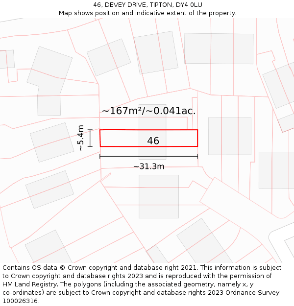 46, DEVEY DRIVE, TIPTON, DY4 0LU: Plot and title map
