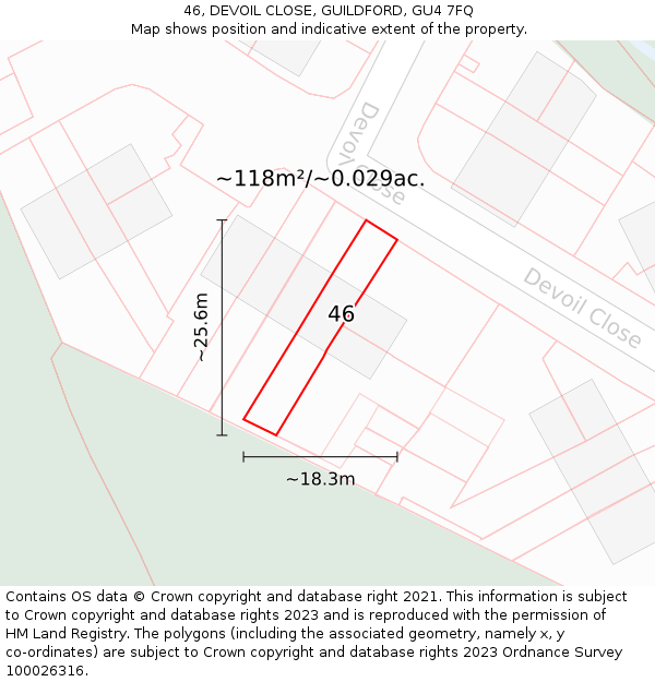 46, DEVOIL CLOSE, GUILDFORD, GU4 7FQ: Plot and title map