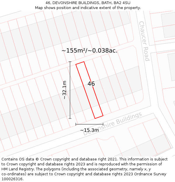 46, DEVONSHIRE BUILDINGS, BATH, BA2 4SU: Plot and title map