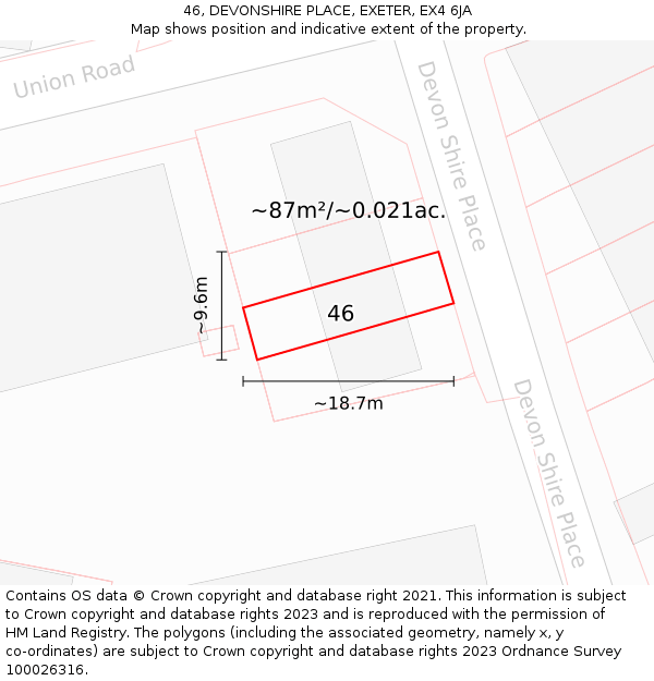 46, DEVONSHIRE PLACE, EXETER, EX4 6JA: Plot and title map