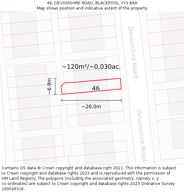 46, DEVONSHIRE ROAD, BLACKPOOL, FY3 8AA: Plot and title map