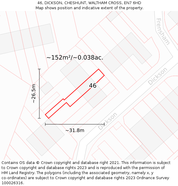 46, DICKSON, CHESHUNT, WALTHAM CROSS, EN7 6HD: Plot and title map