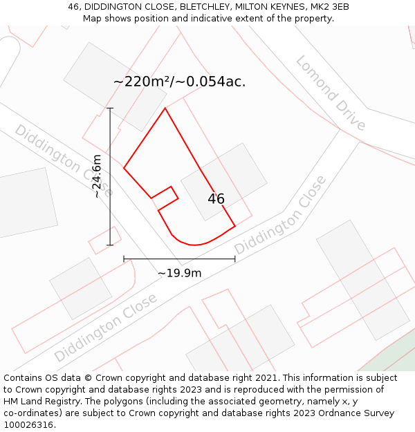 46, DIDDINGTON CLOSE, BLETCHLEY, MILTON KEYNES, MK2 3EB: Plot and title map