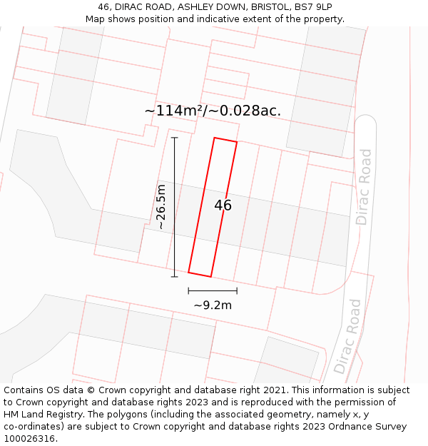 46, DIRAC ROAD, ASHLEY DOWN, BRISTOL, BS7 9LP: Plot and title map