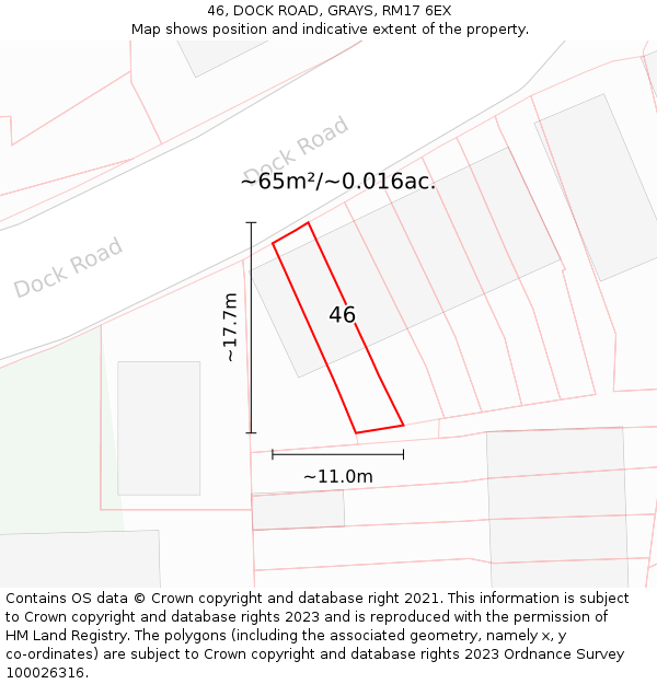 46, DOCK ROAD, GRAYS, RM17 6EX: Plot and title map