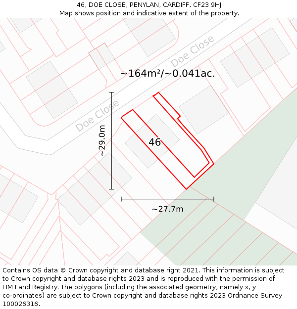 46, DOE CLOSE, PENYLAN, CARDIFF, CF23 9HJ: Plot and title map
