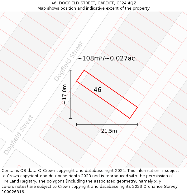 46, DOGFIELD STREET, CARDIFF, CF24 4QZ: Plot and title map