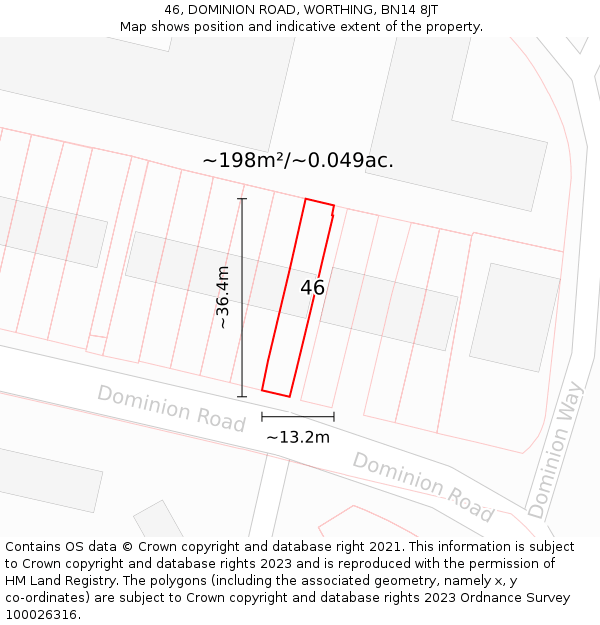 46, DOMINION ROAD, WORTHING, BN14 8JT: Plot and title map