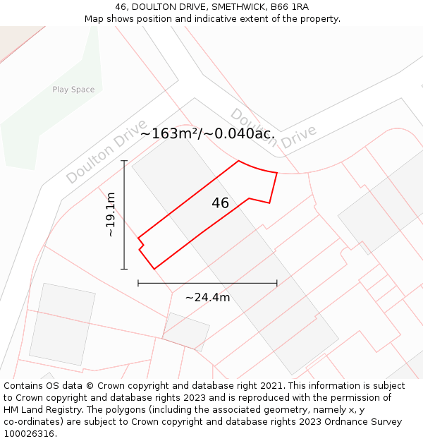46, DOULTON DRIVE, SMETHWICK, B66 1RA: Plot and title map