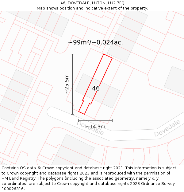 46, DOVEDALE, LUTON, LU2 7FQ: Plot and title map