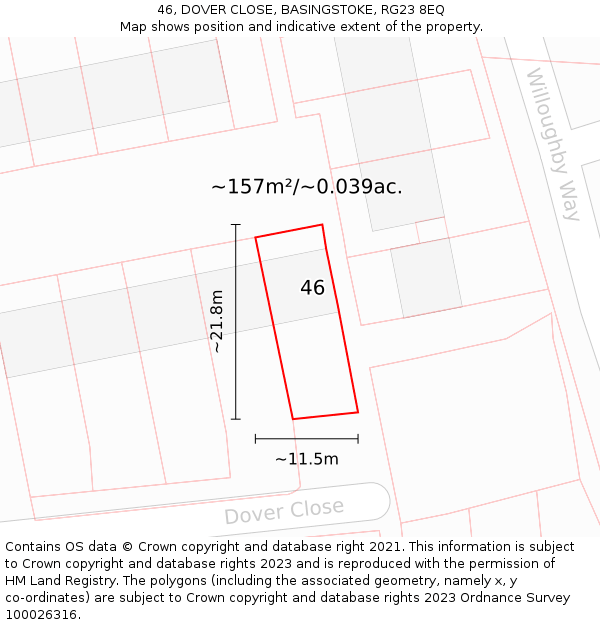 46, DOVER CLOSE, BASINGSTOKE, RG23 8EQ: Plot and title map