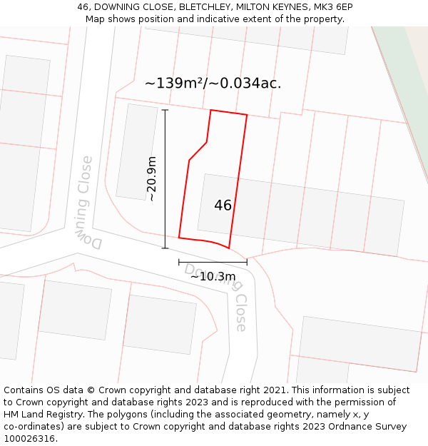 46, DOWNING CLOSE, BLETCHLEY, MILTON KEYNES, MK3 6EP: Plot and title map