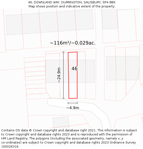 46, DOWNLAND WAY, DURRINGTON, SALISBURY, SP4 8BX: Plot and title map