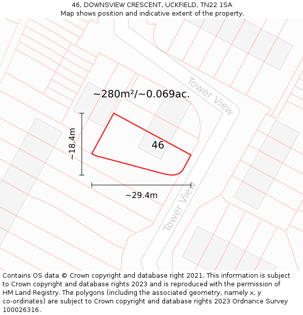 46, DOWNSVIEW CRESCENT, UCKFIELD, TN22 1SA: Plot and title map