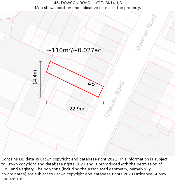46, DOWSON ROAD, HYDE, SK14 1JS: Plot and title map