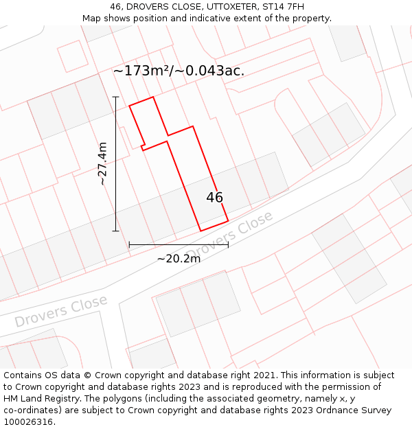 46, DROVERS CLOSE, UTTOXETER, ST14 7FH: Plot and title map