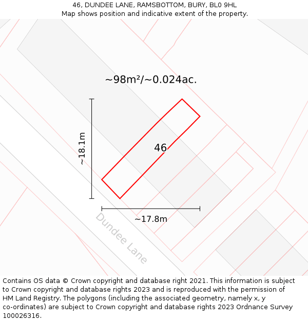 46, DUNDEE LANE, RAMSBOTTOM, BURY, BL0 9HL: Plot and title map