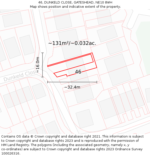 46, DUNKELD CLOSE, GATESHEAD, NE10 8WH: Plot and title map