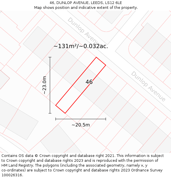 46, DUNLOP AVENUE, LEEDS, LS12 6LE: Plot and title map