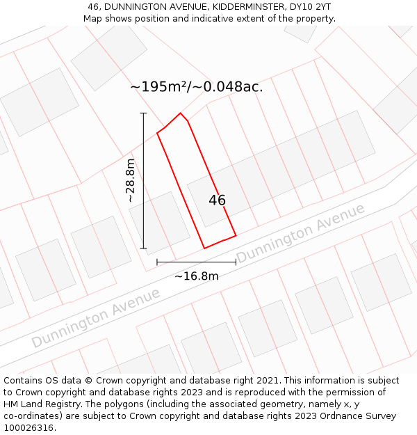 46, DUNNINGTON AVENUE, KIDDERMINSTER, DY10 2YT: Plot and title map