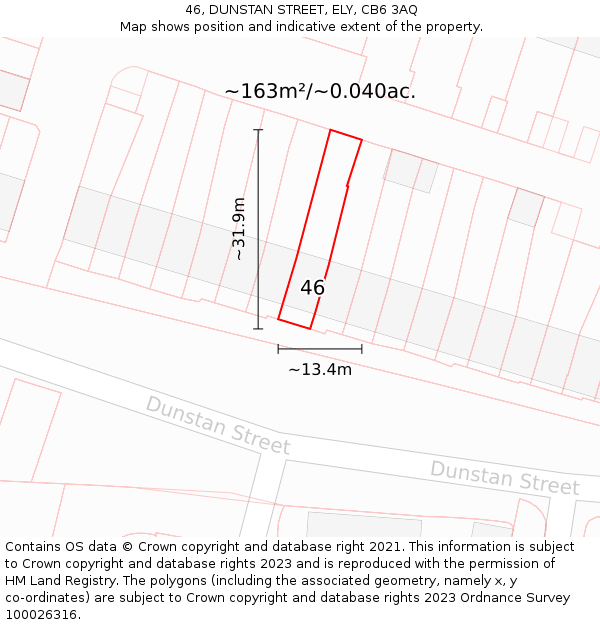 46, DUNSTAN STREET, ELY, CB6 3AQ: Plot and title map