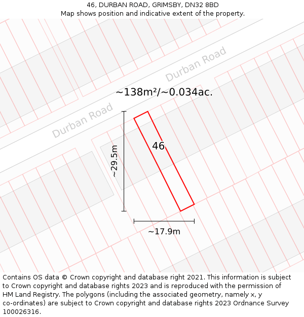 46, DURBAN ROAD, GRIMSBY, DN32 8BD: Plot and title map